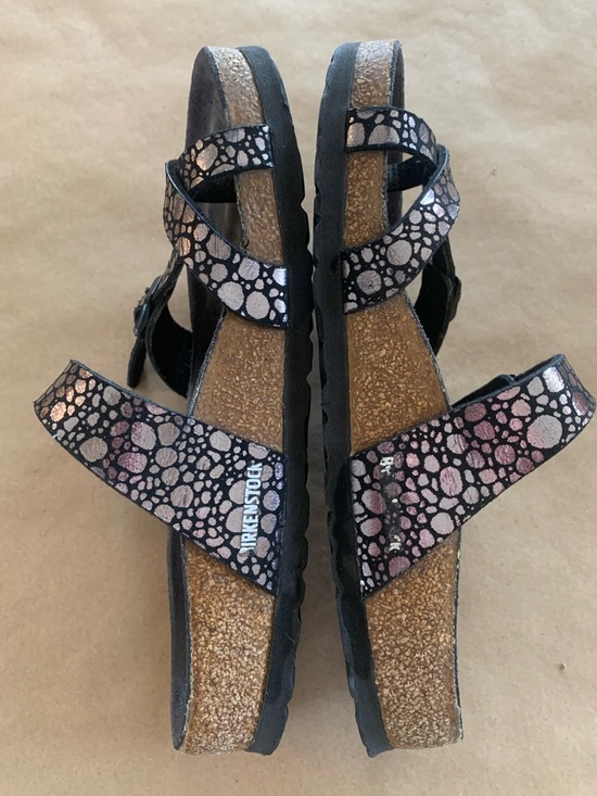Birkenstock Shoes - Birkenstock Mayari Birko Flor Black Metallic Stones Pebble-Print Sandals Size 37